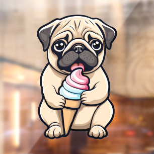 Pug licking ice cream window cling