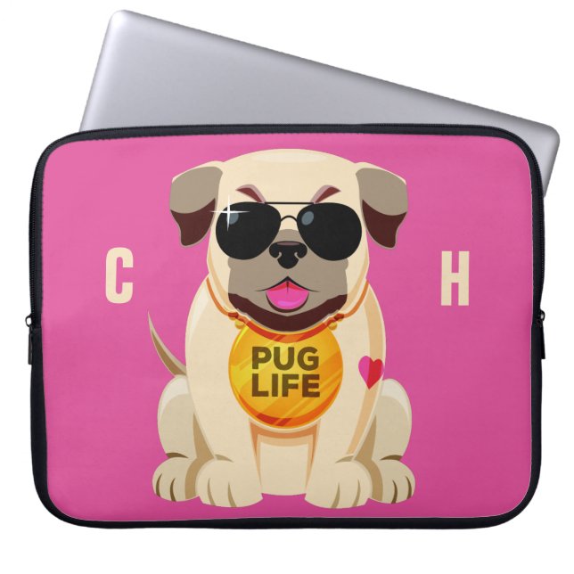 Pug Life custom name & colour laptop sleeves (Front)