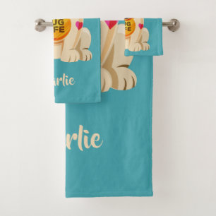 Pug Life custom name & colour towel set
