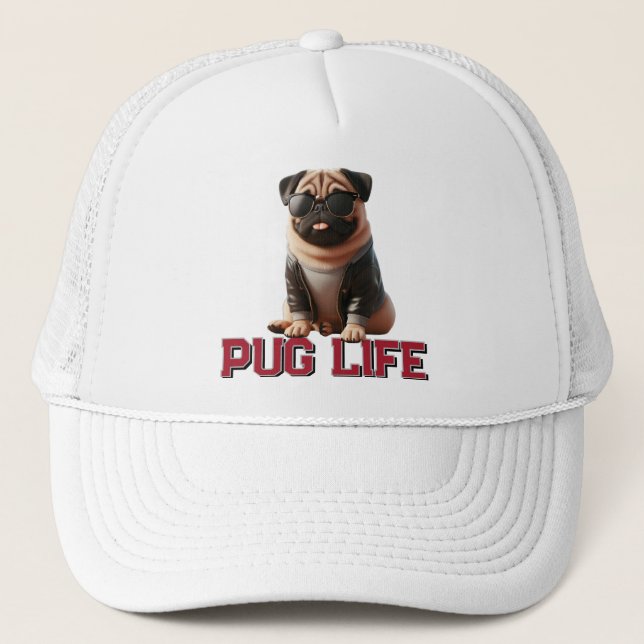 Pug Life Cute Pug Dog Trucker Hat (Front)
