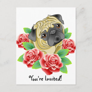 Pug Life Cute Tattoo Style Dog Party Invitations