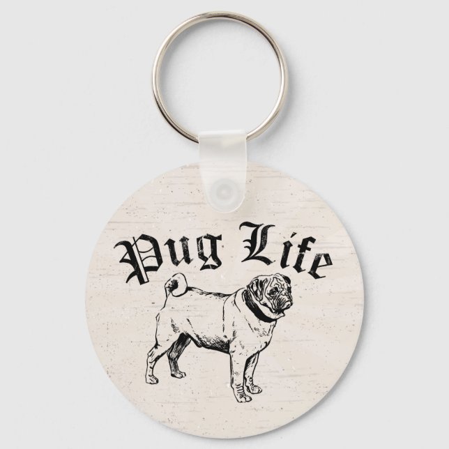 Pug Life Funny Dog Gangster Keychain (Front)