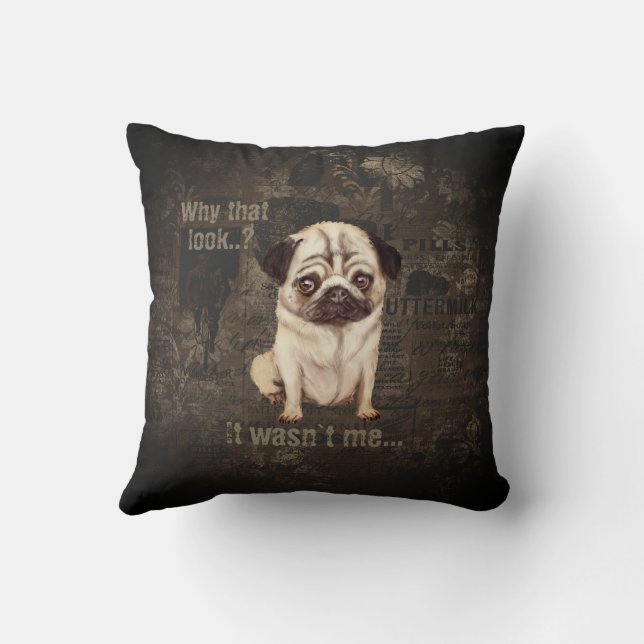PUG life steampunk loft industrial custom name Throw Pillow (Back)