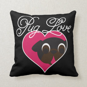 Pug Love Black Pug In Heart Throw Pillow