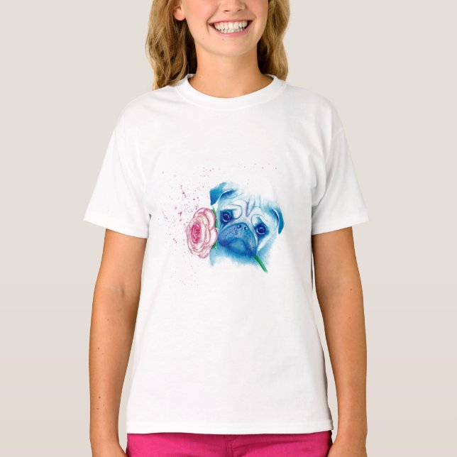 Pug Love Girls Ruffle T-shirt (Front)