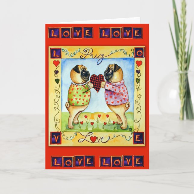 Pug Love Greeting Cards (Front)