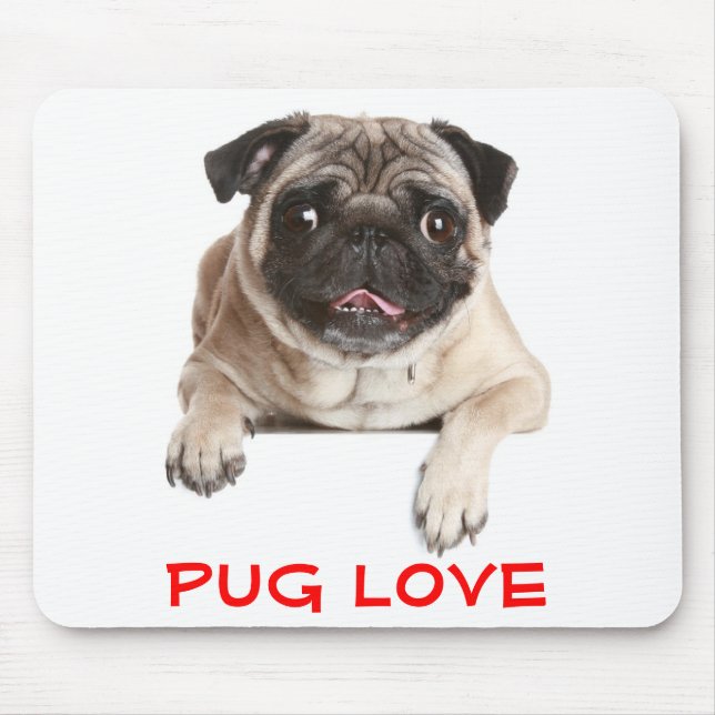 Pug Love Puppy Dog Sticking Out Tongue Mousepad (Front)