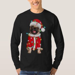 Pug Lover Xmas Lighting Santa Hat Pug Christmas T-Shirt
