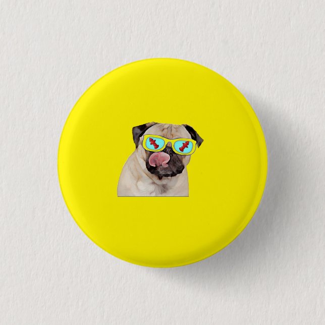 Pug loving fire hydrant  1 inch round button (Front)