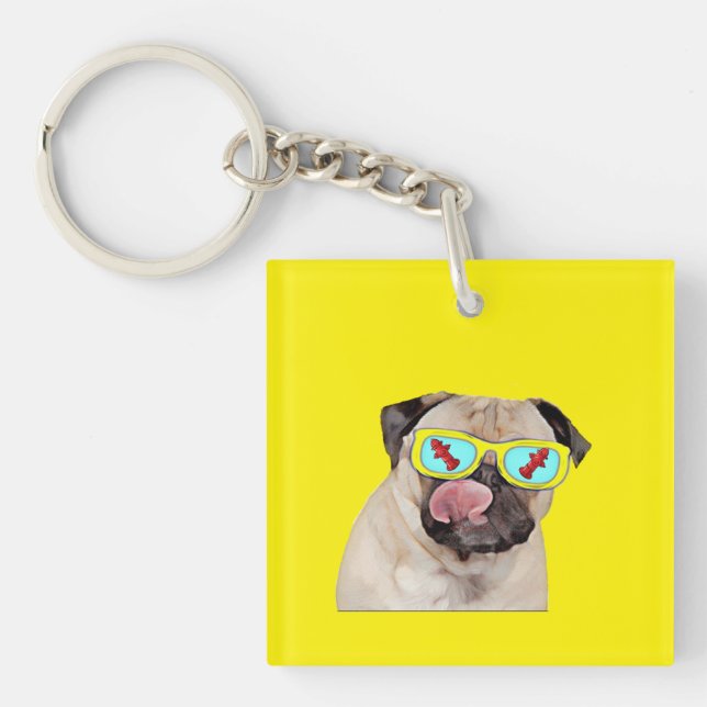 Pug loving fire hydrant  keychain (Front)