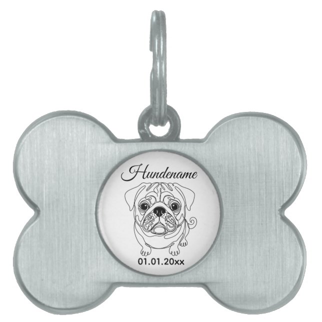 Pug Minimalist Line Art Personalized Tag (Front)