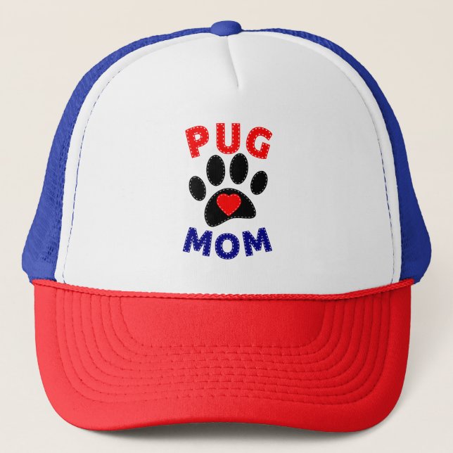 Pug Mom Dog Mom Drawing Trucker Hat (Front)