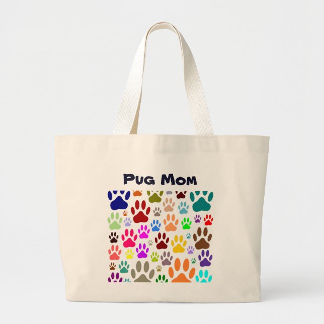 Pug Mom Dog Paw Prints Large Tote Bag (Front)