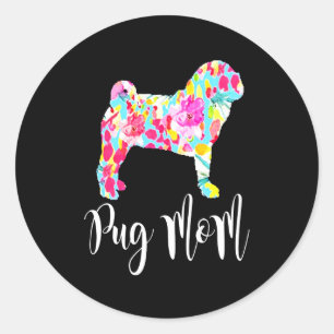 Pug Mom Loves Funny Cute Mask Classic Round Sticker