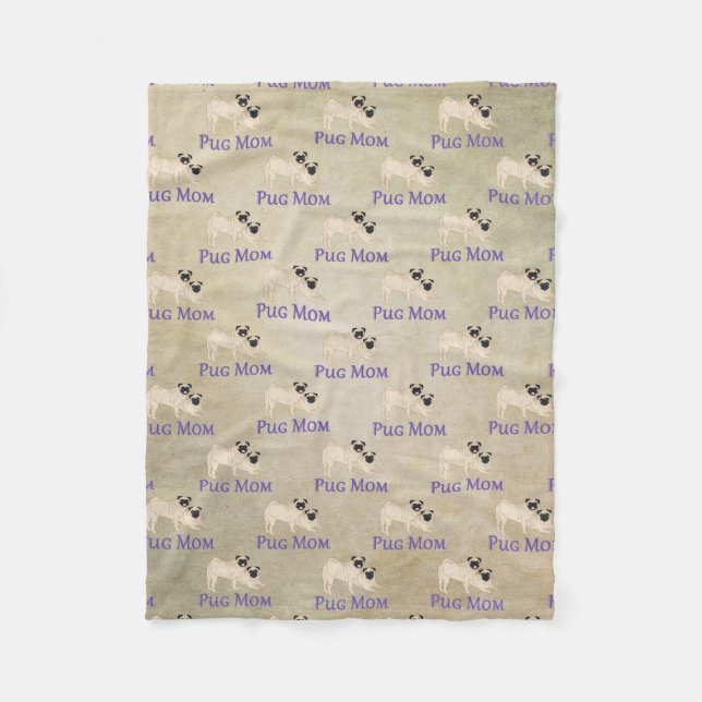 Pug Mom Pattern Earthy Background Fleece Blanket (Front)