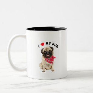 Pug mom, pug dad, cute pug dog, pug art  Two-Tone coffee mug