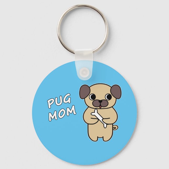 PUG MOM - Sky Blue Keychain (Front)