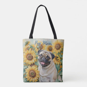 Pug Mom Sunflower all-over Print Tote Bag