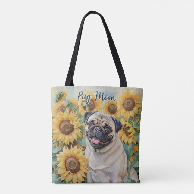 Pug Mom Sunflower all-over Print Tote Bag (Back)