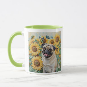 Pug Mom Sunflower Mug two-tone