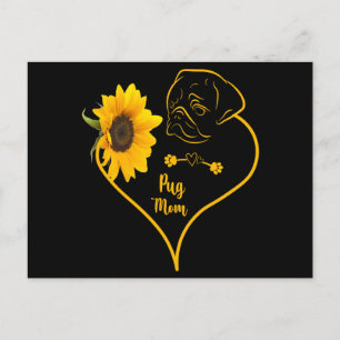 Pug Mom With Sunflower Pug Lovers Mothers Day Postcard