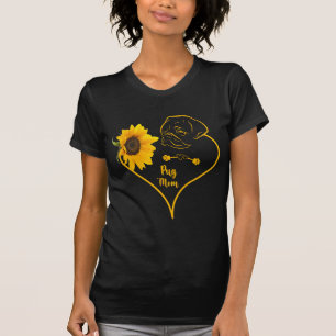 Pug Mom With Sunflower Pug Lovers Mothers Day T-Shirt