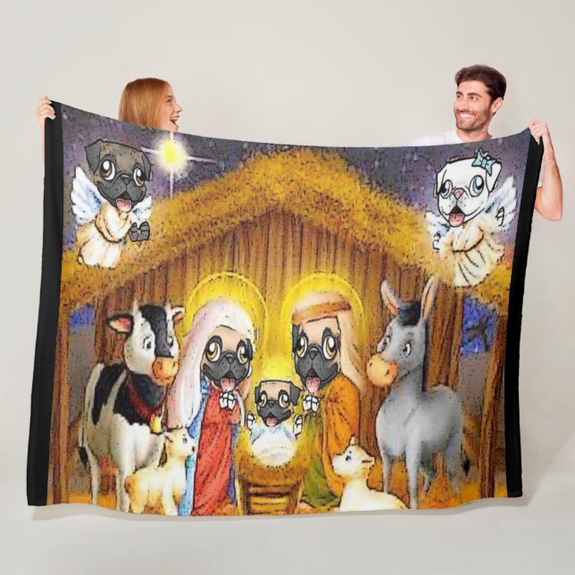 Pug Nativity Scene Fleece Blanket (In Situ)