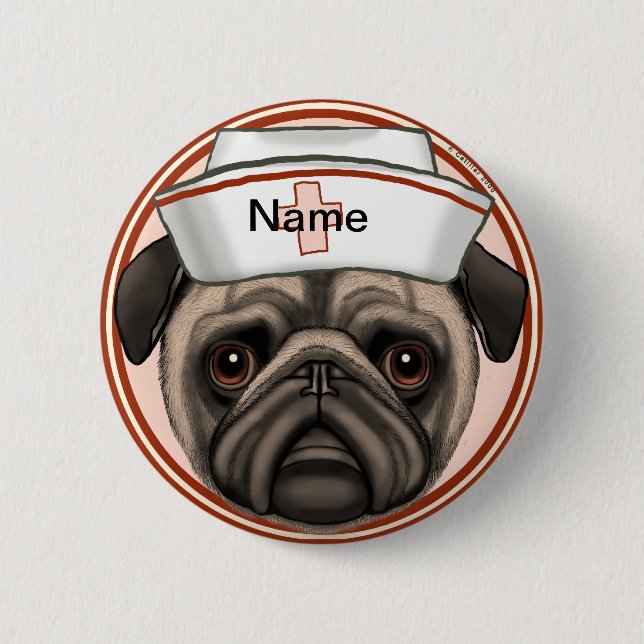 Pug nurse  2 inch round button (Front)