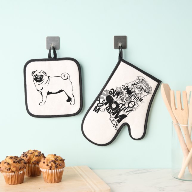 Pug of types oven mitt & pot holder set (Insitu(Hanging))