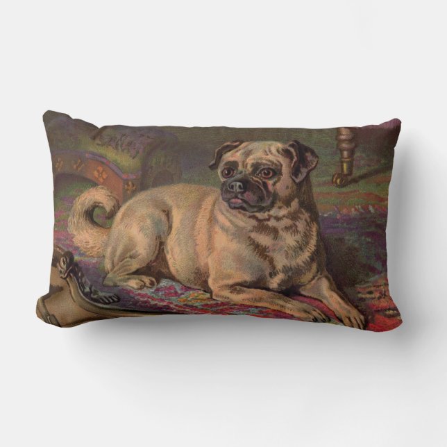 Pug on a Rug Lumbar Pillow (Front)