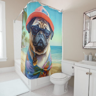 Pug on Beach, summer gift for dog lover