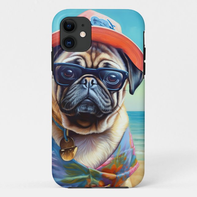 Pug on Beach, summer gift for dog lover  Case-Mate iPhone Case (Back)