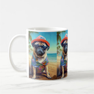 Pug on Beach, summer gift for dog lover Coffee Mug