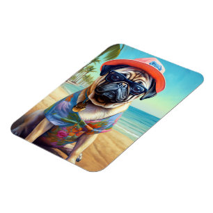 Pug on Beach, summer gift for dog lover Magnet