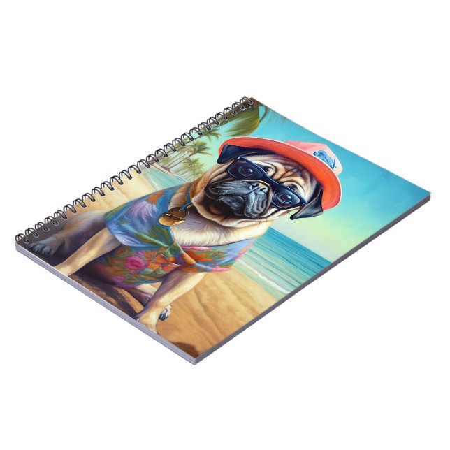 Pug on Beach, summer gift for dog lover  Notebook (Left Side)
