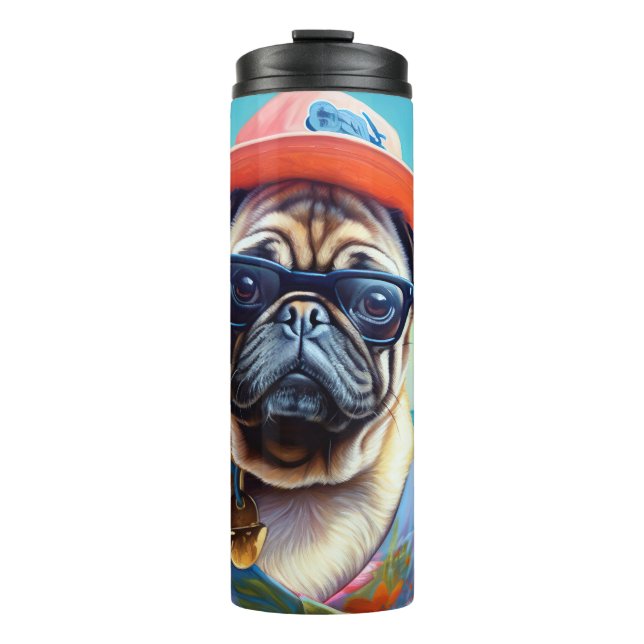 Pug on Beach, summer gift for dog lover  Thermal Tumbler (Front)