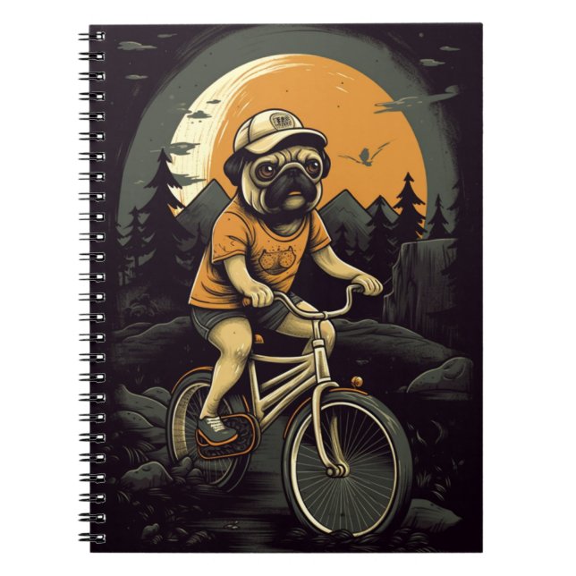 Pug on Bicycle Cartoon for Kids Notebook (Front)