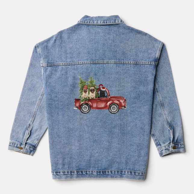 Pug On Car Christmas Ornament Funny Christmas Tree Denim Jacket (Back)