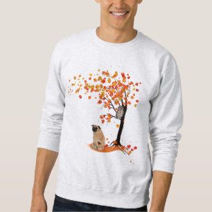 Pug Owl And Fall Tree Pug Owner Funny Pug Autumn Sweatshirt