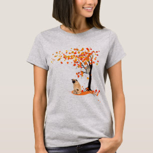 Pug Owl And Fall Tree Pug Owner Funny Pug Autumn T-Shirt