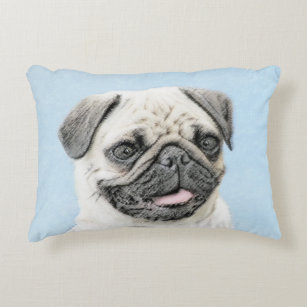Pug Painting - Cute Original Dog Art Accent Pillow