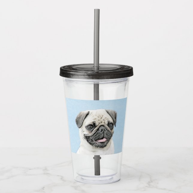 Pug Painting - Cute Original Dog Art Acrylic Tumbler (Front)