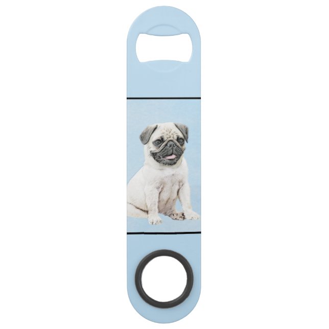 Pug Painting - Cute Original Dog Art Bar Key (Back)