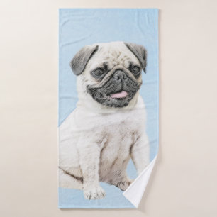 Pug Painting - Cute Original Dog Art Bath Towel Set