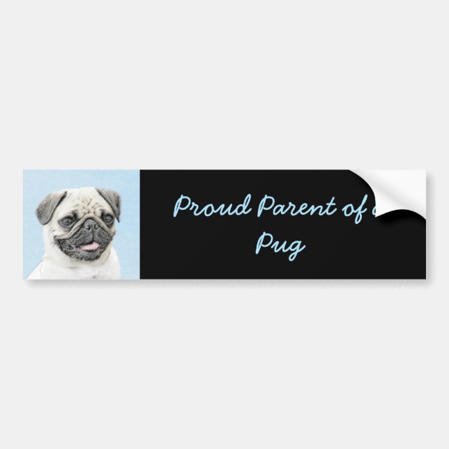 Pug Painting - Cute Original Dog Art Bumper Sticker (Front)