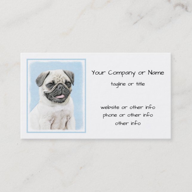 Pug Painting - Cute Original Dog Art Business Card (Front)
