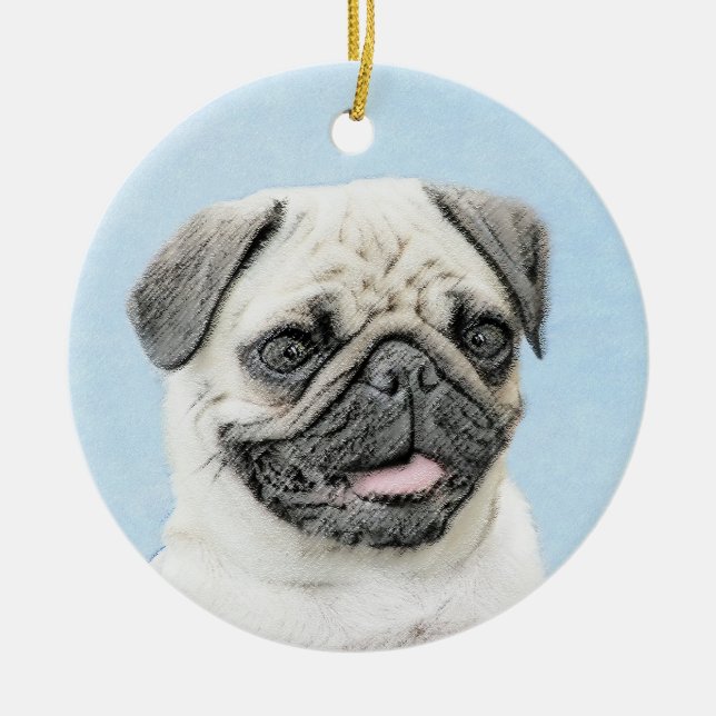 Pug Painting - Cute Original Dog Art Ceramic Ornament (Front)