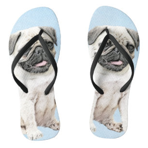 Pug Painting - Cute Original Dog Art Flip Flops