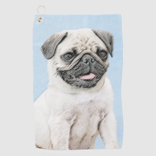 Pug Painting - Cute Original Dog Art Golf Towel (Front)