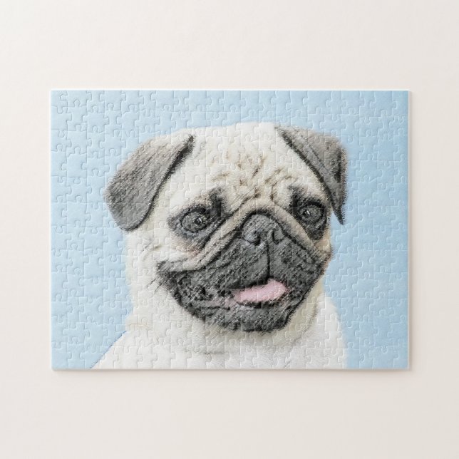 Pug Painting - Cute Original Dog Art Jigsaw Puzzle (Horizontal)